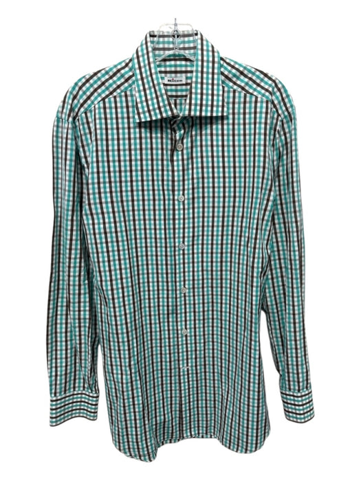 Kiton Size Est M Green & Brown Cotton Plaid Button Up Men's Long Sleeve Shirt Green & Brown / Est M
