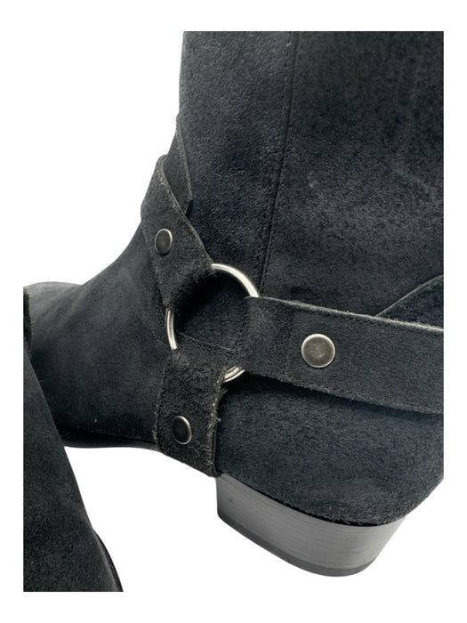 Saint Laurent Shoe Size 42 Charcoal Black Suede Pointed Square Toe Moto Boots Charcoal Black / 42
