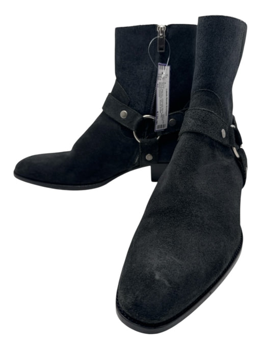 Saint Laurent Shoe Size 42 Charcoal Black Suede Pointed Square Toe Moto Boots Charcoal Black / 42