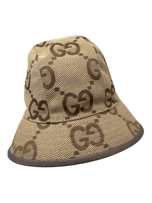 Gucci Brown & Tan Cotton Blend Guccisima Leather Trim Bucket Hat Brown & Tan / XL