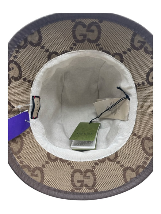 Gucci Brown & Tan Cotton Blend Guccisima Leather Trim Bucket Hat Brown & Tan / XL