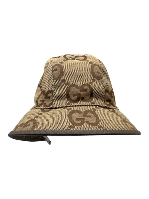 Gucci Brown & Tan Cotton Blend Guccisima Leather Trim Bucket Hat Brown & Tan / XL