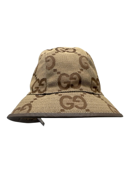 Gucci Brown & Tan Cotton Blend Guccisima Leather Trim Bucket Hat Brown & Tan / XL