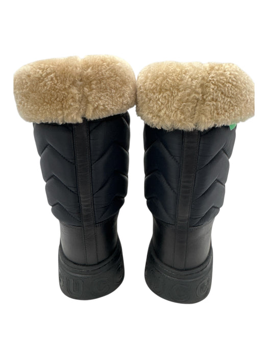 Gucci Shoe Size 9 Black & Beige Nylon & Leather Round Toe Zig Zag Boots Black & Beige / 9