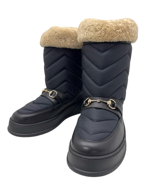 Gucci Shoe Size 9 Black & Beige Nylon & Leather Round Toe Zig Zag Boots Black & Beige / 9