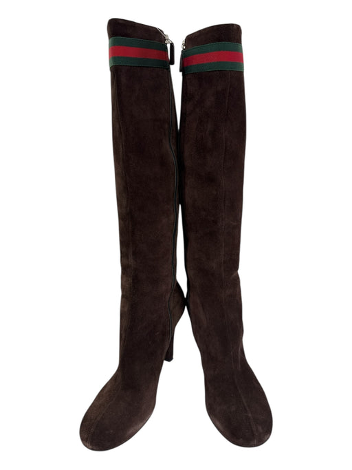 Gucci Shoe Size 40.5 Brown, Red, Green Leather Suede Round Toe Gucci Web Boots Brown, Red, Green / 40.5
