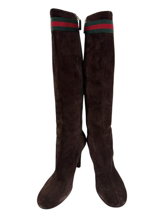 Gucci Shoe Size 40.5 Brown, Red, Green Leather Suede Round Toe Gucci Web Boots Brown, Red, Green / 40.5