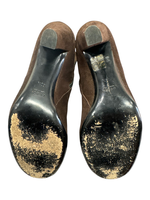 Gucci Shoe Size 40.5 Brown, Red, Green Leather Suede Round Toe Gucci Web Boots Brown, Red, Green / 40.5