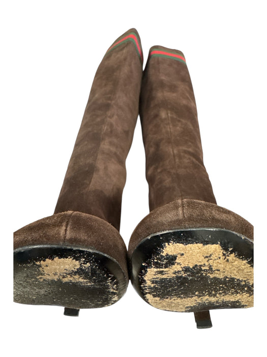 Gucci Shoe Size 40.5 Brown, Red, Green Leather Suede Round Toe Gucci Web Boots Brown, Red, Green / 40.5