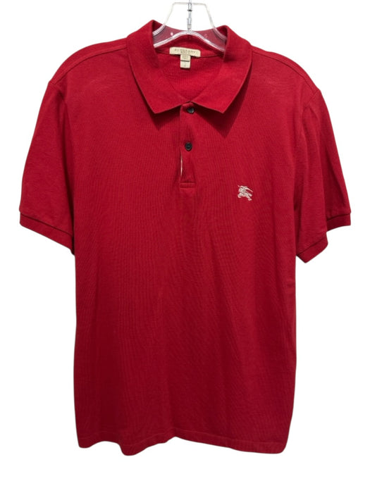 Burberry Size L Red Cotton Solid Polo Men's Short Sleeve Red / L