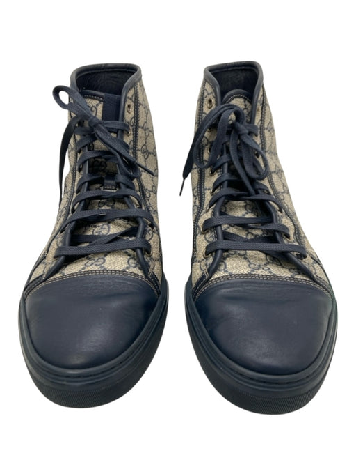 Gucci Shoe Size 10.5 Navy & Tan Canvas Guccissima High Top Sneaker Men's Shoes Navy & Tan / 10.5