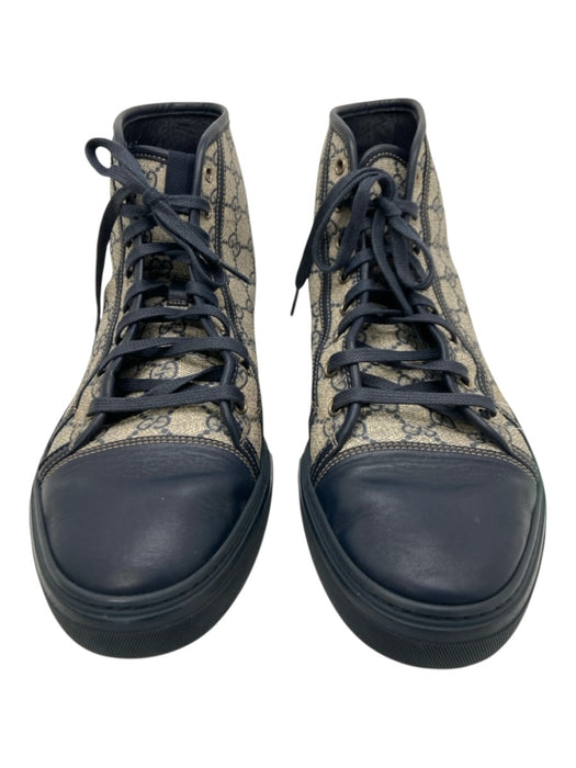 Gucci Shoe Size 10.5 Navy & Tan Canvas Guccissima High Top Sneaker Men's Shoes Navy & Tan / 10.5