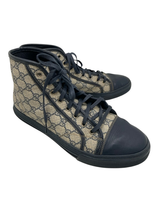 Gucci Shoe Size 10.5 Navy & Tan Canvas Guccissima High Top Sneaker Men's Shoes Navy & Tan / 10.5