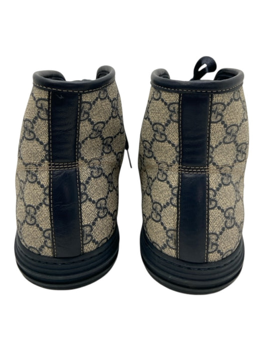 Gucci Shoe Size 10.5 Navy & Tan Canvas Guccissima High Top Sneaker Men's Shoes Navy & Tan / 10.5