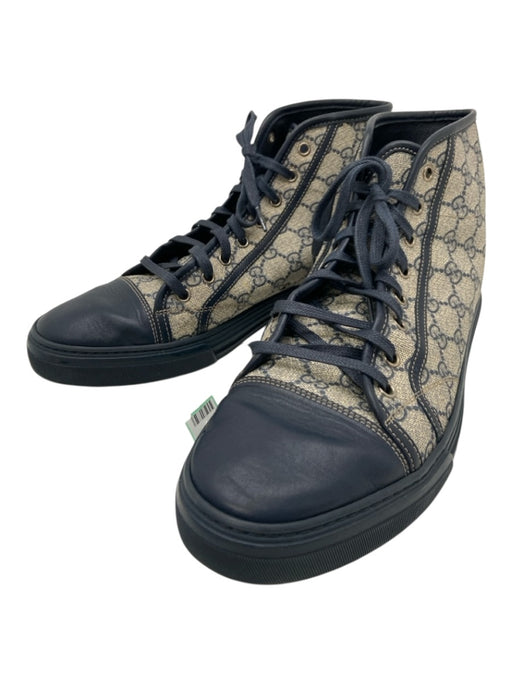 Gucci Shoe Size 10.5 Navy & Tan Canvas Guccissima High Top Sneaker Men's Shoes Navy & Tan / 10.5