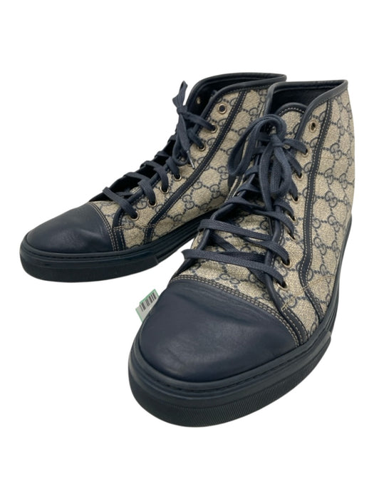 Gucci Shoe Size 10.5 Navy & Tan Canvas Guccissima High Top Sneaker Men's Shoes Navy & Tan / 10.5
