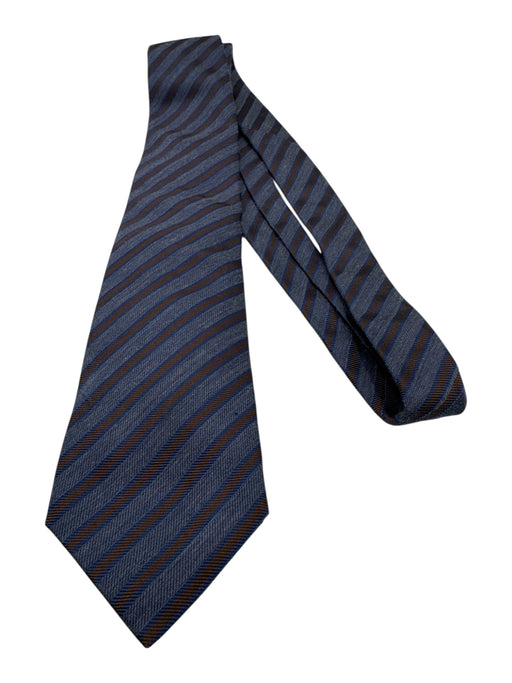 Peter Millar Blue & Brown Wool Blend Striped Men's Ties Blue & Brown