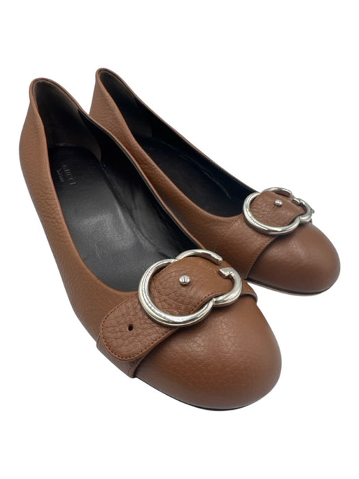 Gucci Shoe Size 40 Brown Pebble Leather Block Heel Buckle Logo Round Toe Sandals Brown / 40