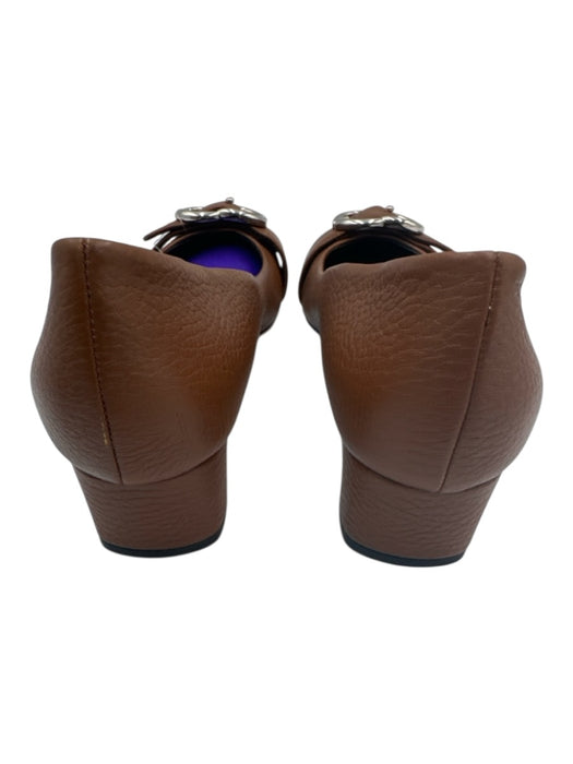 Gucci Shoe Size 40 Brown Pebble Leather Block Heel Buckle Logo Round Toe Sandals Brown / 40