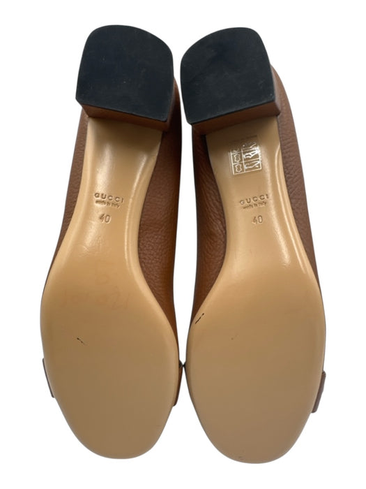 Gucci Shoe Size 40 Brown Pebble Leather Block Heel Buckle Logo Round Toe Sandals Brown / 40