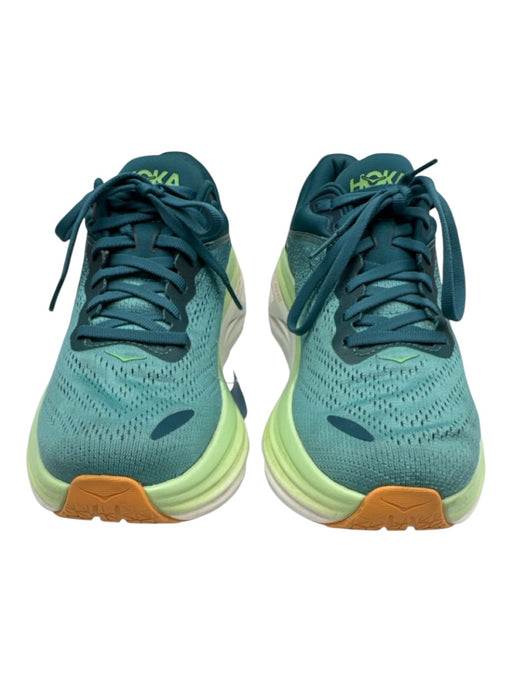 Hoka Shoe Size 7 Teal Green & Lime Green Synthetic Knit Perforated Sneakers Teal Green & Lime Green / 7