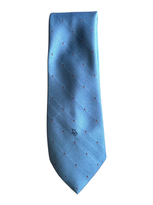 Dior Vintage Blue Polyester Blend Dots Men's Ties Blue