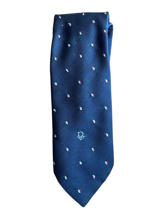 Dior Vintage Navy Blue Polyester Blend Dots Men's Ties Navy Blue