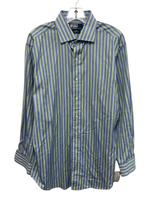 Polo Size 16.5 Blue & Green Cotton Striped Button Up Men's Long Sleeve Shirt Blue & Green / 16.5