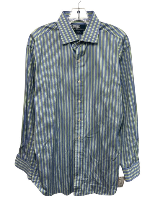 Polo Size 16.5 Blue & Green Cotton Striped Button Up Men's Long Sleeve Shirt Blue & Green / 16.5