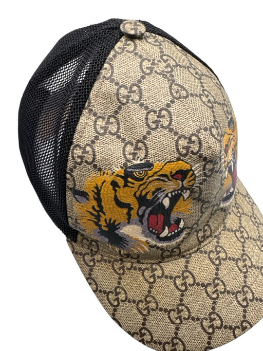 Gucci Tan & Black Leather Tiger Adjustable Men's Hat Tan & Black