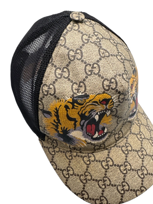 Gucci Tan & Black Leather Tiger Adjustable Men's Hat Tan & Black