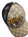 Gucci Tan & Black Leather Tiger Adjustable Men's Hat Tan & Black
