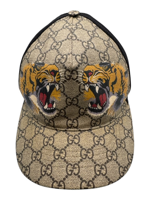 Gucci Tan & Black Leather Tiger Adjustable Men's Hat Tan & Black