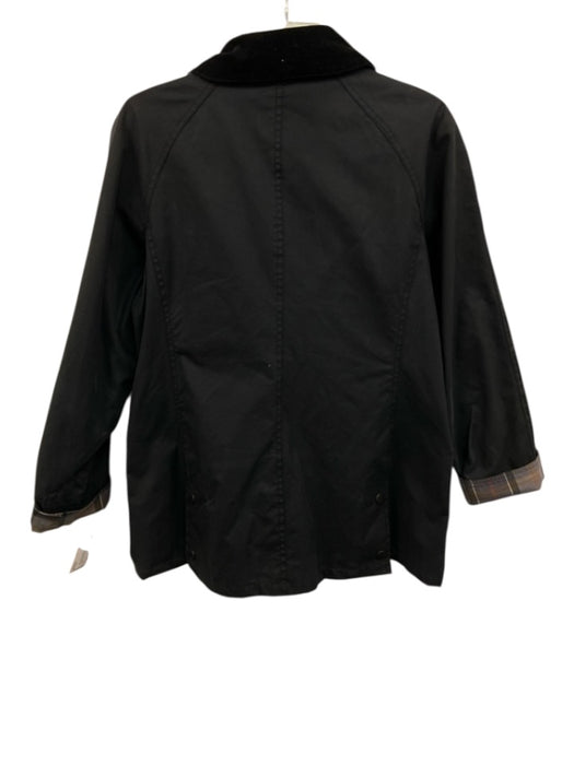 Barbour Size 6 Gray & Black Waxed Cotton Flap Pocket Zip & Snap Close Jacket Gray & Black / 6