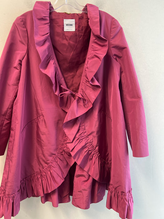 Moschino Size 10 Pink Silk & Polyester Long Sleeve Tie Waist Ruffle Hem Jacket
