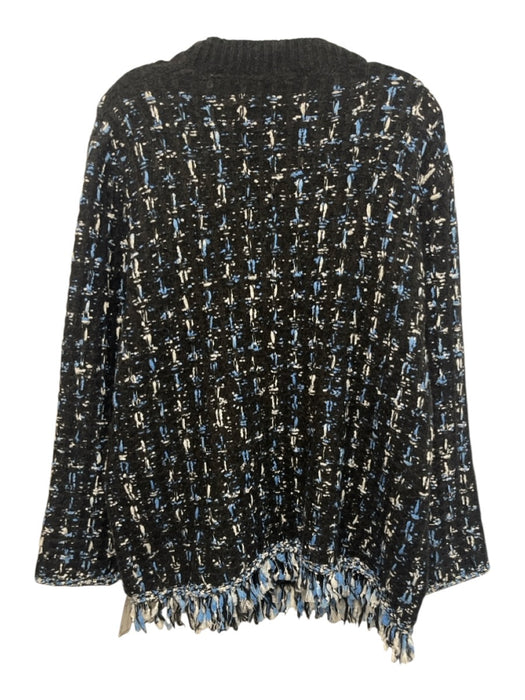 Anthropologie Size M Black & Blue Mutli color Fringe Gold button Sweater Black & Blue Mutli color / M