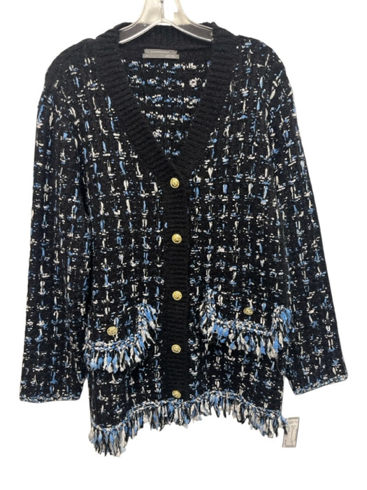 Anthropologie Size M Black & Blue Mutli color Fringe Gold button Sweater Black & Blue Mutli color / M