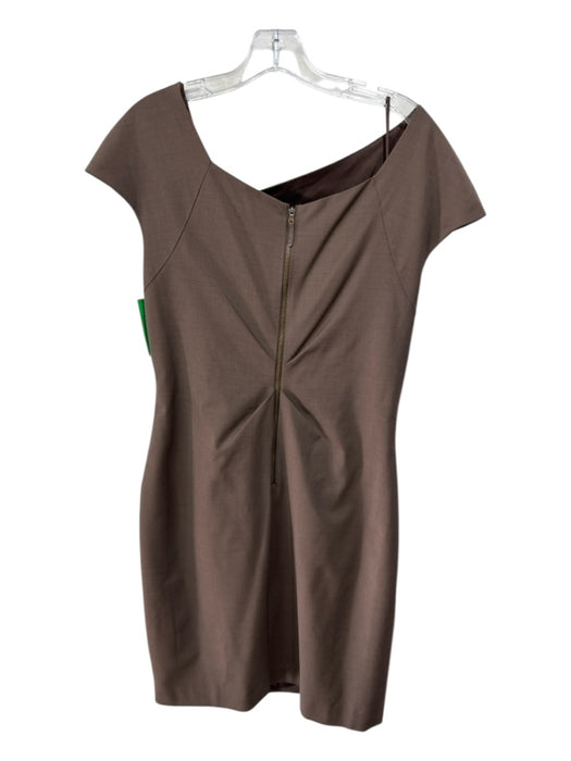 Magaschoni Size 14 Brown Cap Sleeve Sponge Asymmetric Neck Below knee Dress Brown / 14