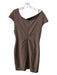 Magaschoni Size 14 Brown Cap Sleeve Sponge Asymmetric Neck Below knee Dress Brown / 14