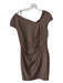 Magaschoni Size 14 Brown Cap Sleeve Sponge Asymmetric Neck Below knee Dress Brown / 14