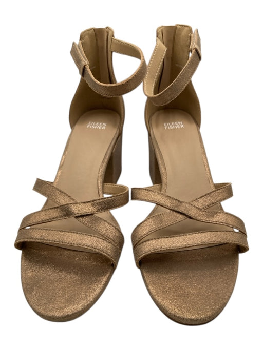 Eileen Fisher Shoe Size 11 Gold Suede Upper Ankle Strap Metallic Sandals Gold / 11