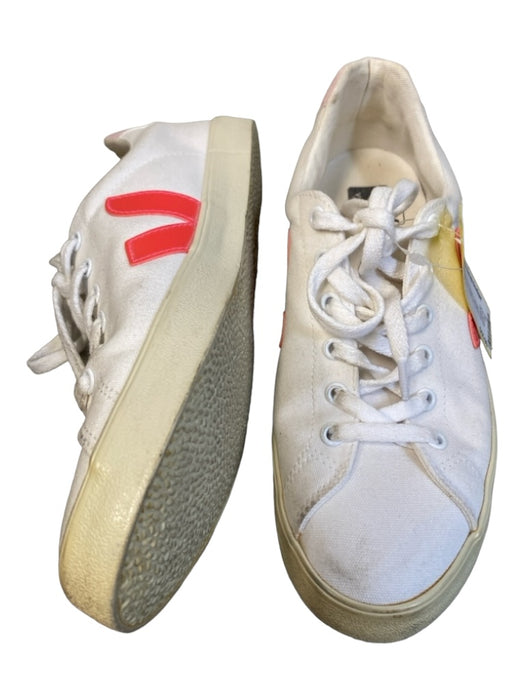 Veja Shoe Size 9 White & Neon Orange Canvas Almond Toe Low Top Lace Up Sneakers White & Neon Orange / 9