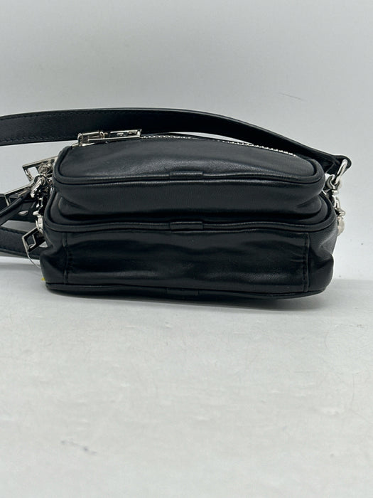 Alexander Wang Black & Silver Leather Zippers Rectangle Crossbody Belt Bag Bag