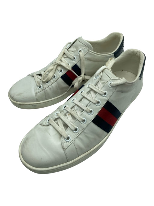 Gucci Shoe Size 38.5 White, Navy, Red Leather Lace Up Gucci Web Low Top Sneakers White, Navy, Red / 38.5