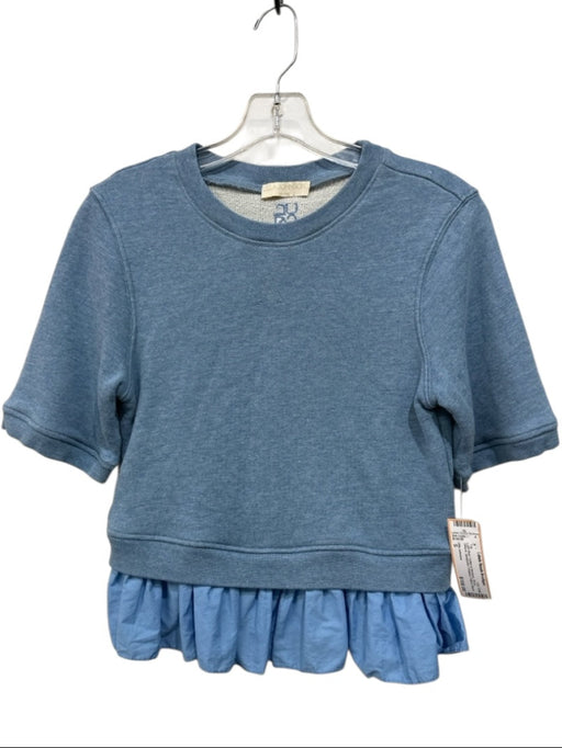 Ulla Johnson Size S Light Blue Cotton & Bamboo Short Sleeve Sweatshirt Top Light Blue / S