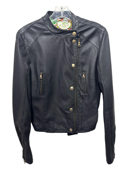 Etro Size 46 Black Lamb leather Zip Up Mock Neck Biker Jacket Black / 46