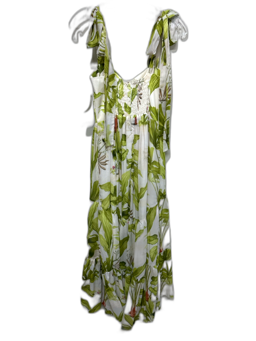 Liliana Meza Size Small White, Green, Brown Polyester Tie Straps Plants Dress White, Green, Brown / Small