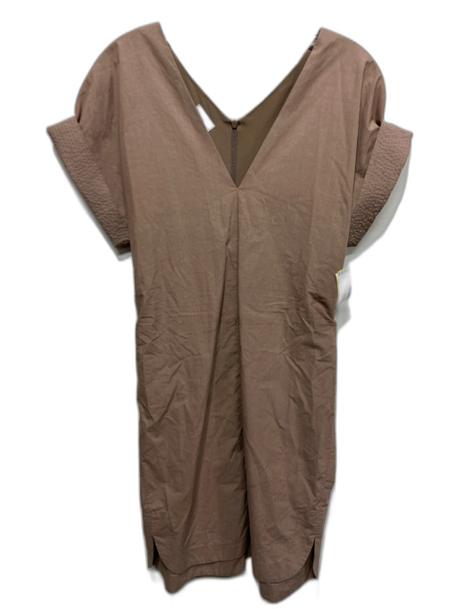 Brunello Cucinelli Size Medium Brown Cotton Split Neck seam detail Dress Brown / Medium