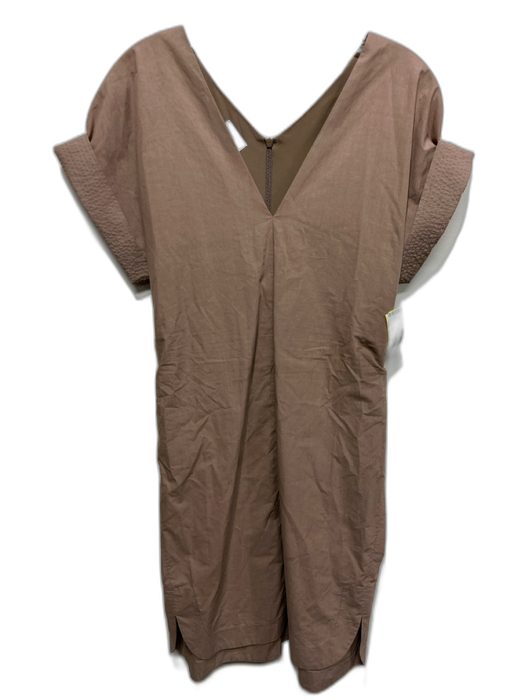 Brunello Cucinelli Size Medium Brown Cotton Split Neck seam detail Dress Brown / Medium
