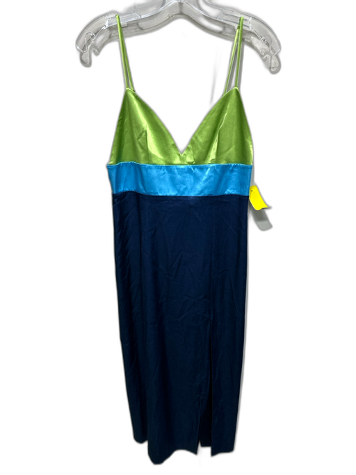 Staud Size 6 Navy, Blue, Green Viscose Blend Spaghetti Strap Color Block Dress Navy, Blue, Green / 6